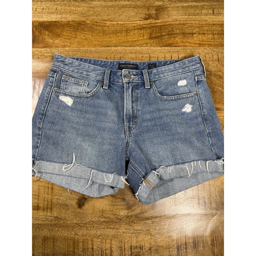 Lucky Brand Women's Boyfriend Denim‎ Shorts Size 8/29 Distressed Raw Hem Cuffed